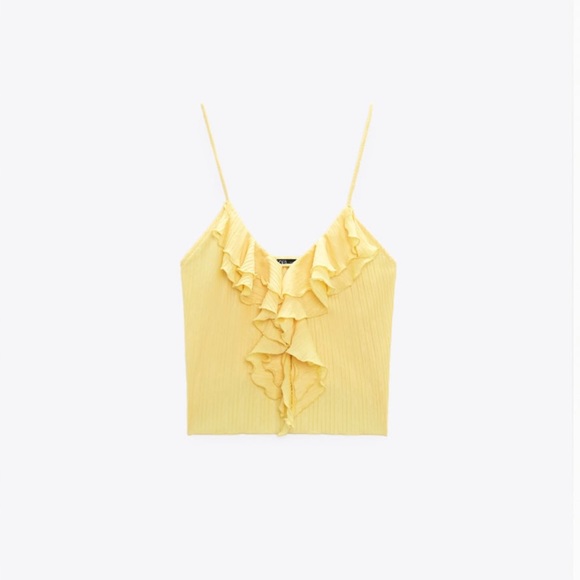 Zara Tops - Zara Yellow Pleated Ruffle Top